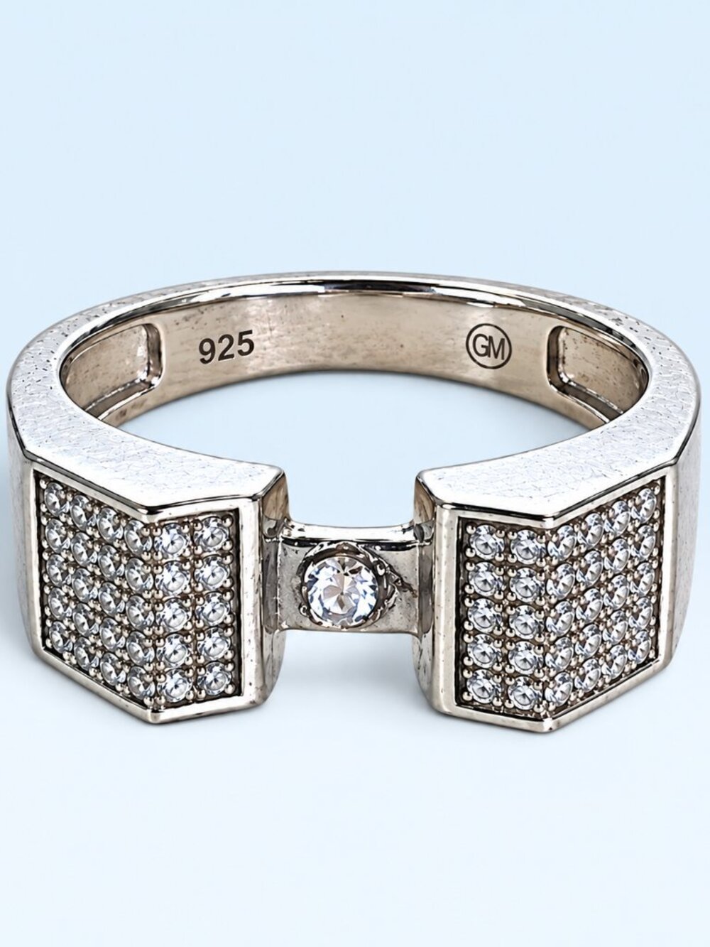 Vintage Italian 925 Sterling Silver Modernist Geometric CZ Pavé Bypass Ring